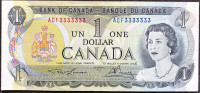 Canada 1973 $1 with Solid 3's, Graded by BCS AU 50