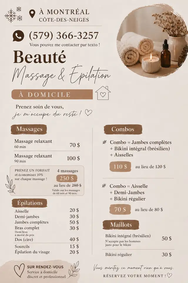 Épilation Wax & Massage  in Massage Services in City of Montréal - Image 2