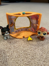 Littlest Pet Shop Boston Terrier Dog and Monkey pet nook