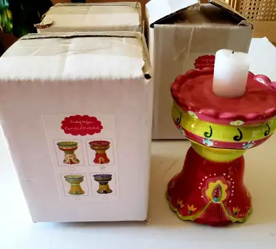 4 New Red Candlesticks Candle Holders 5 inches all for $40, View more