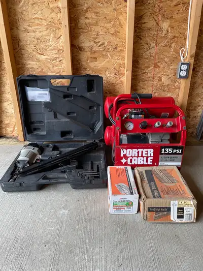 Porter Cable air compressor and nailer , View more