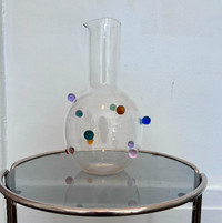 Clear with applied coloured balls, hand blown glass carafe/vase