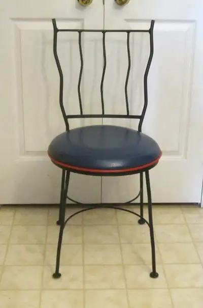Black Cast Iron Ice Cream Parlour Chair Navy Vinyl Red Trim, View more