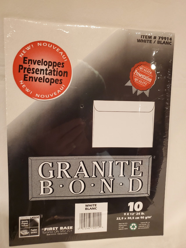 9 x 12 Enveloppes - Granit BOND - 10 -  NEW in Hobbies & Crafts in Ottawa