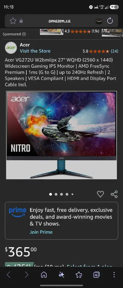 27" Acer WQHD monitor + Bestbuy Giftcards , View more
