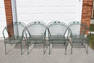 Four Woodard Briarwood Wrought Iron Patio Chairs, View more