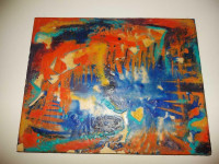 Vintage 11" by 14" acrylic enamel on wooden board Abstract moder