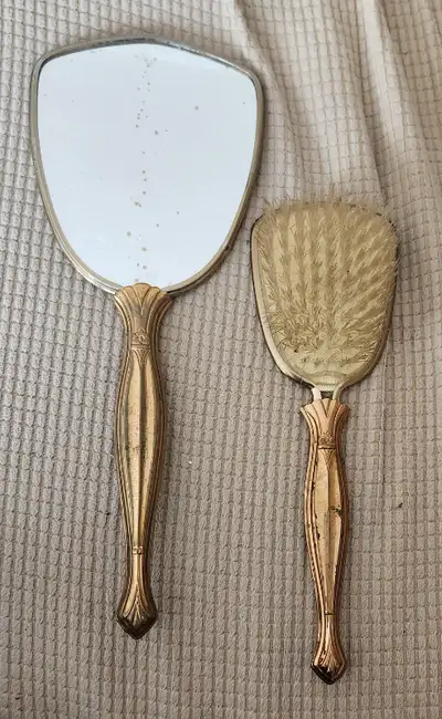 Vintage Aged Mirror And Brush, View more