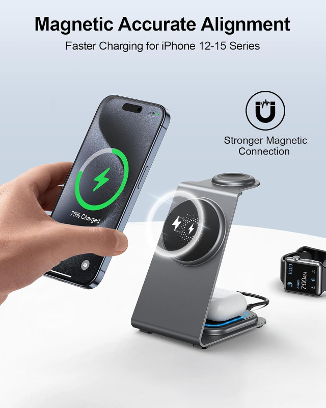 New Charging Station Mag-Safe Devices Wireless Charger Iphone in Cell Phone Accessories in Markham / York Region - Image 3