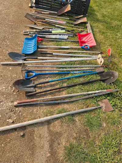 Clearing out my garden tools! I have a variety of used shovels, spades, snow shovels, and rakes avai...
