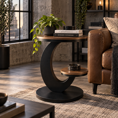Modern Industrial End Table – Rustic Wood & Black Metal Side Tab, View more
