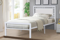 07-001 White Metal Leather Bed in Single, Double and Queen