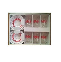 Turkish 12 Piece Glass Tea Set with Red Hearts