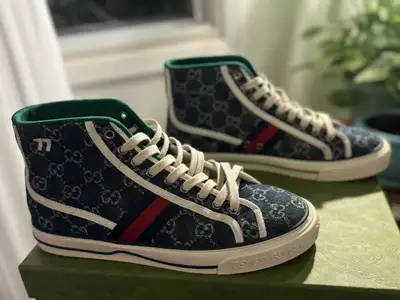 Blue Gucci Tennis 1977 High Denim Sneakers – Size 9 – Authentic, View more