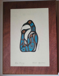 Vintage 1975 "Bird Family" by Norval Morrisseau Wood Plaque 
