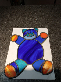 Leaded stained glass Teddy bear hanging.