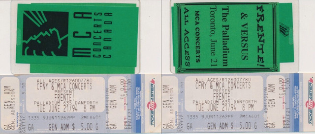 Frente!-Versus Live @ The Palladium Pass+Tickets MCA Canada-1994 in Arts & Collectibles in City of Toronto - Image 2