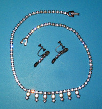 Rhinestone Triad Necklace with Jay-Flex Clip-on Earrings