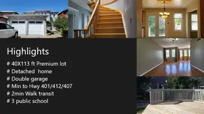 Stunning Detached Home on a Premium 40 X 113 ft Lot This spacious 4-bedroom, Master bedroom with DEN...