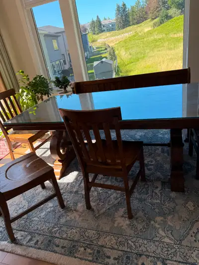 Wooden glass top Dining table and chairs, View more