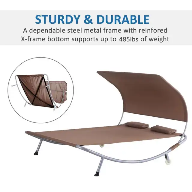 79" Outdoor Lounge Chair with Canopy, Double Chaise Lounger Hamm in Patio & Garden Furniture in Markham / York Region - Image 8