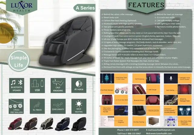 } LUXOR HEALTH A Series Massage Chair Wholesale ON SALE $2479.00 in Chairs & Recliners in Mission - Image 8