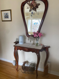 Solid wood console table with floating  mirror 