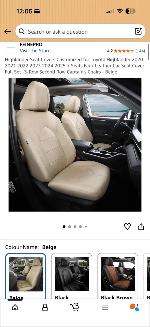 Toyota Highlander 2020–2025 Seat Covers – Beige – 7 Seater in Other in Kitchener / Waterloo - Image 3