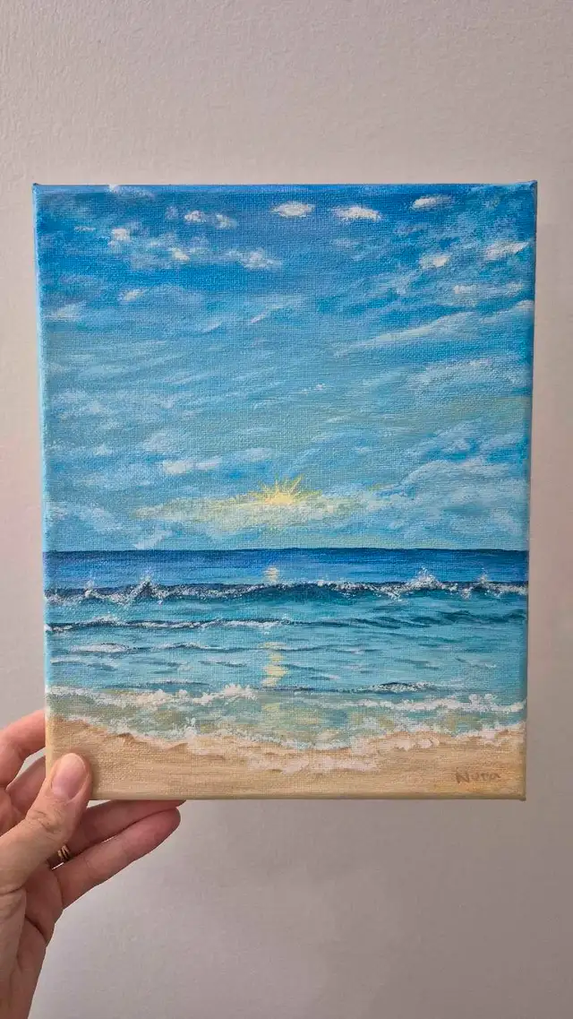 Handmade Blue Beach Acrylic Painting (8x10in)632349631603231215