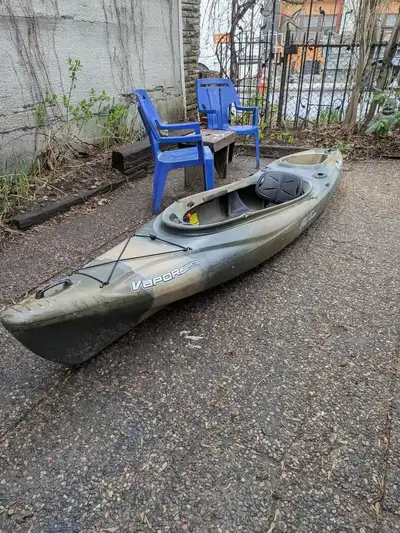Beautiful Camo kayak that has seen water a total of about 5 times. My ex was not a fisherman and nee...