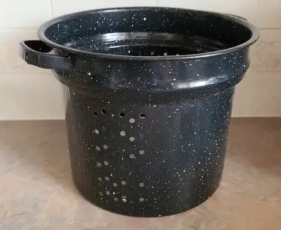 Vintage black speckled blancher/steamer/strainer., View more