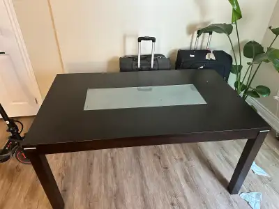 Dark Brown Dining Table with Glass Insert, View more