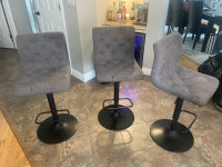 3 Counter or bar top grey stools, adjustable 