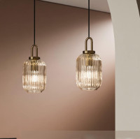 Debbte Industrial Vintage Pendant Lighting with Ribbed Glass Lam