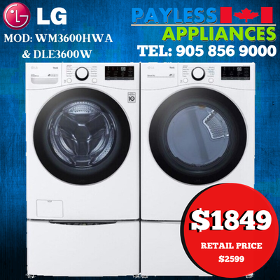 LG WM3600HWA 27" Front Load Washer DLE3600W Dryer Pair Sale, View more