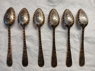 6 SOVIET SILVER NIELLO TEA SPOONS, View more