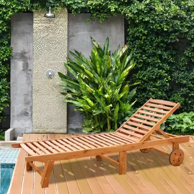 Outdoor Patio Lounger with 4-Level Adjustable Backrest, Acacia , View more