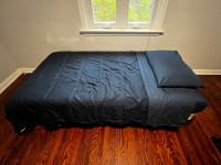 Single bed with 8 inch mattress, frame, boxspring and bed sheets