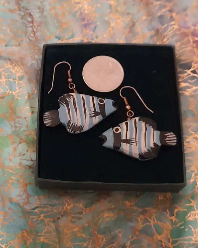 BLUE FISH EARRINGS(Wooden)63234474794627120