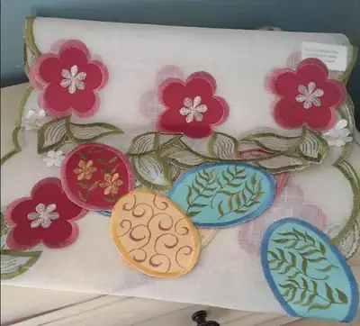 Sheer Easter spring themed table runner - Easter eggs flowers, View more