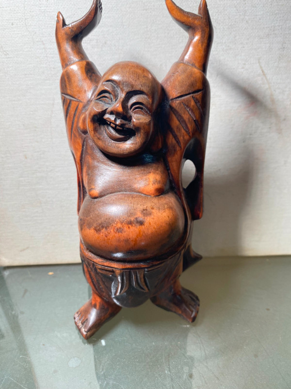 Antique Chinese Boxwood Wood Carving Happy Laugh Buddha Statue . in Arts & Collectibles in Vancouver - Image 3