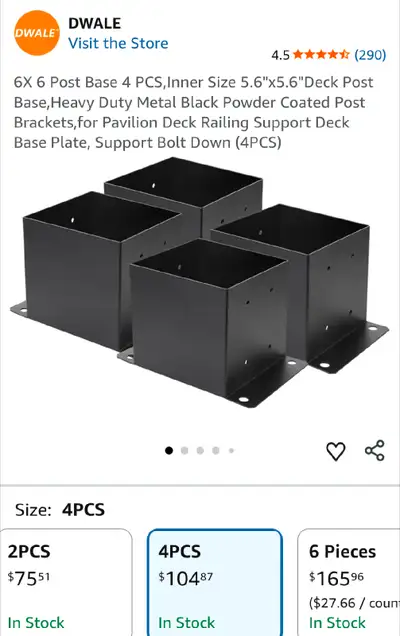 6X 6 Post Base 4 PCS,Inner Size 5.6"x5.6"Deck Post Base,Heav, View more