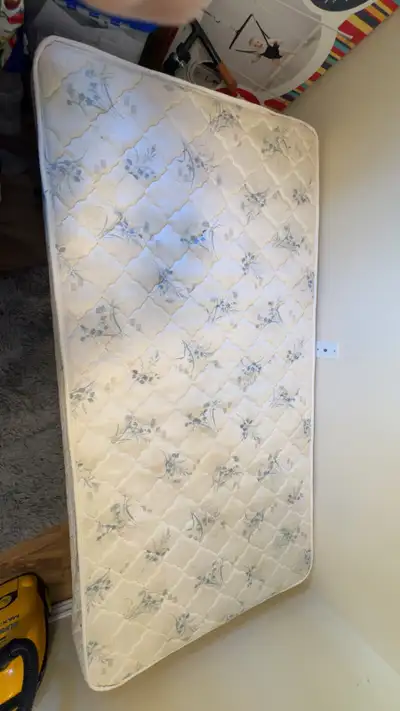 twin mattress, box spring and frame on wheels, View more