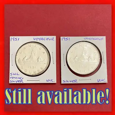 Fantastic Pair of 1951 Canada Uncirculated Silver $1 Coins!, View more