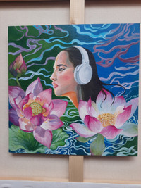 peinture acrylique fille lotus