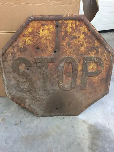Early yellow embossed STOP sign 306-717-9678, View more