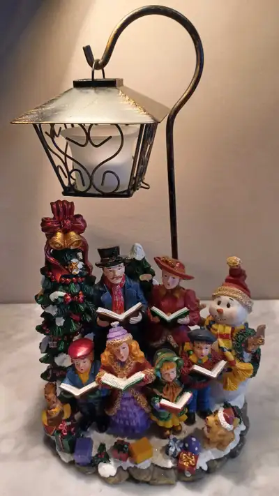 14"T Vtg Festive Costco Christmas Candle Lamp Village Carolers , View more