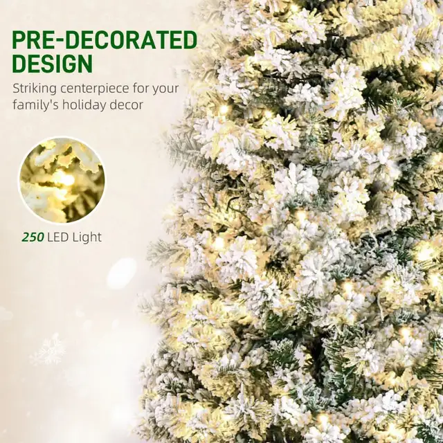 6ft Prelit Artificial Pencil Christmas Tree, Snow Flocked Slim X in Holiday, Event & Seasonal in Markham / York Region - Image 5