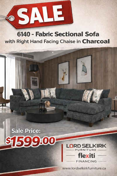 6140 - Fabric Sectional Sofa with Right Hand Facing Chaise in Charcoal Sale Price: $1599.00 Made in...
