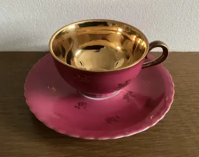 Vintage SCHIRNDING Bavaria Art Deco Pink/Gold Demitasse, View more